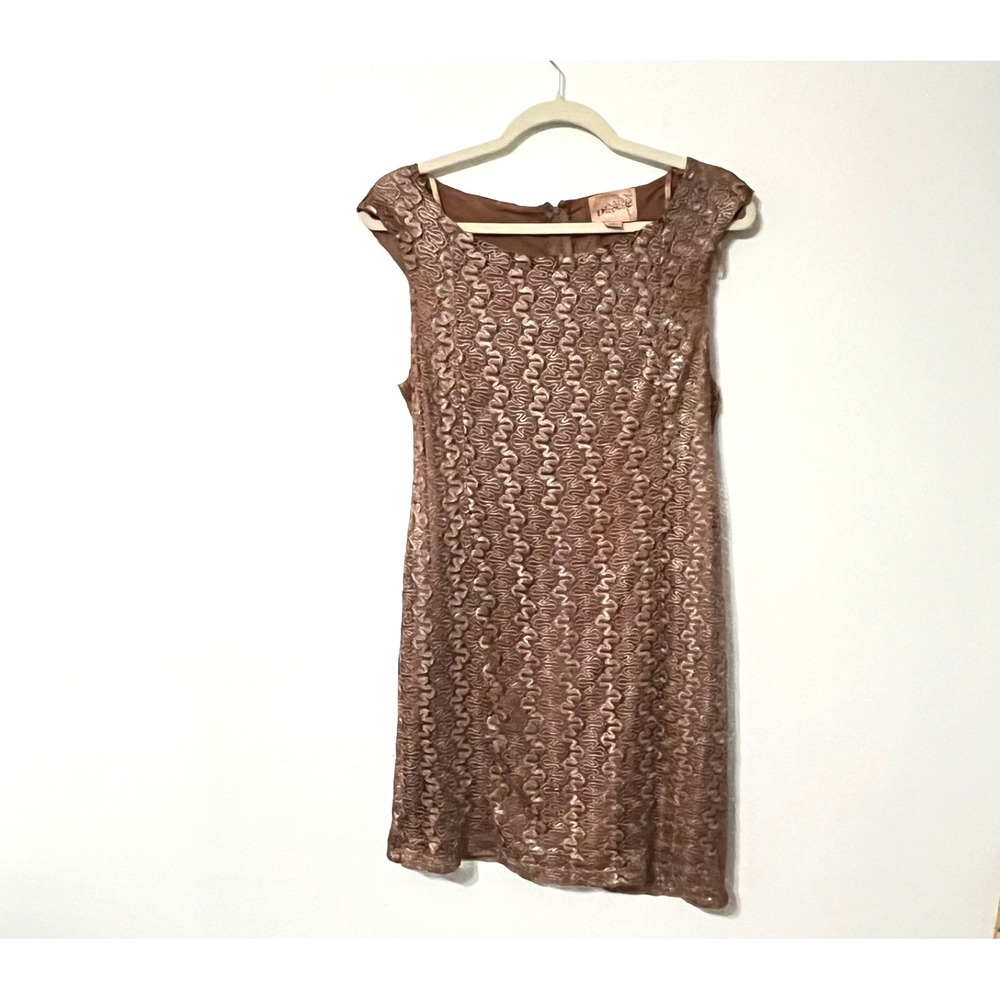 Epilogue Women's  Bronze  Metallic Lace Overlay  Dress Size Large‎